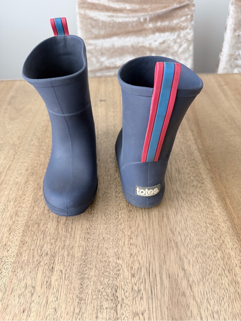 totes Navy Kids Rain Boots with Red & Blue Pull Tabs